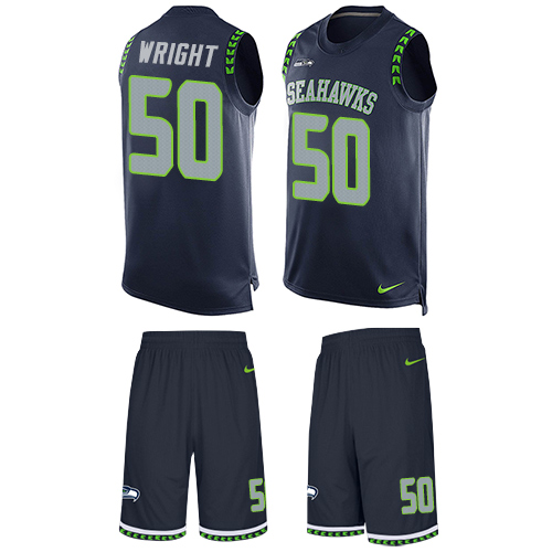 Men's Limited K.J. Wright Nike Jersey Navy Blue - #50 Tank Top Suit NFL Seattle Seahawks